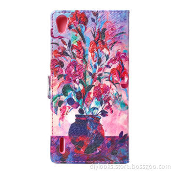 Vase Pattern Leather Case with Holder and Card Slots for Huawei Ascend P7